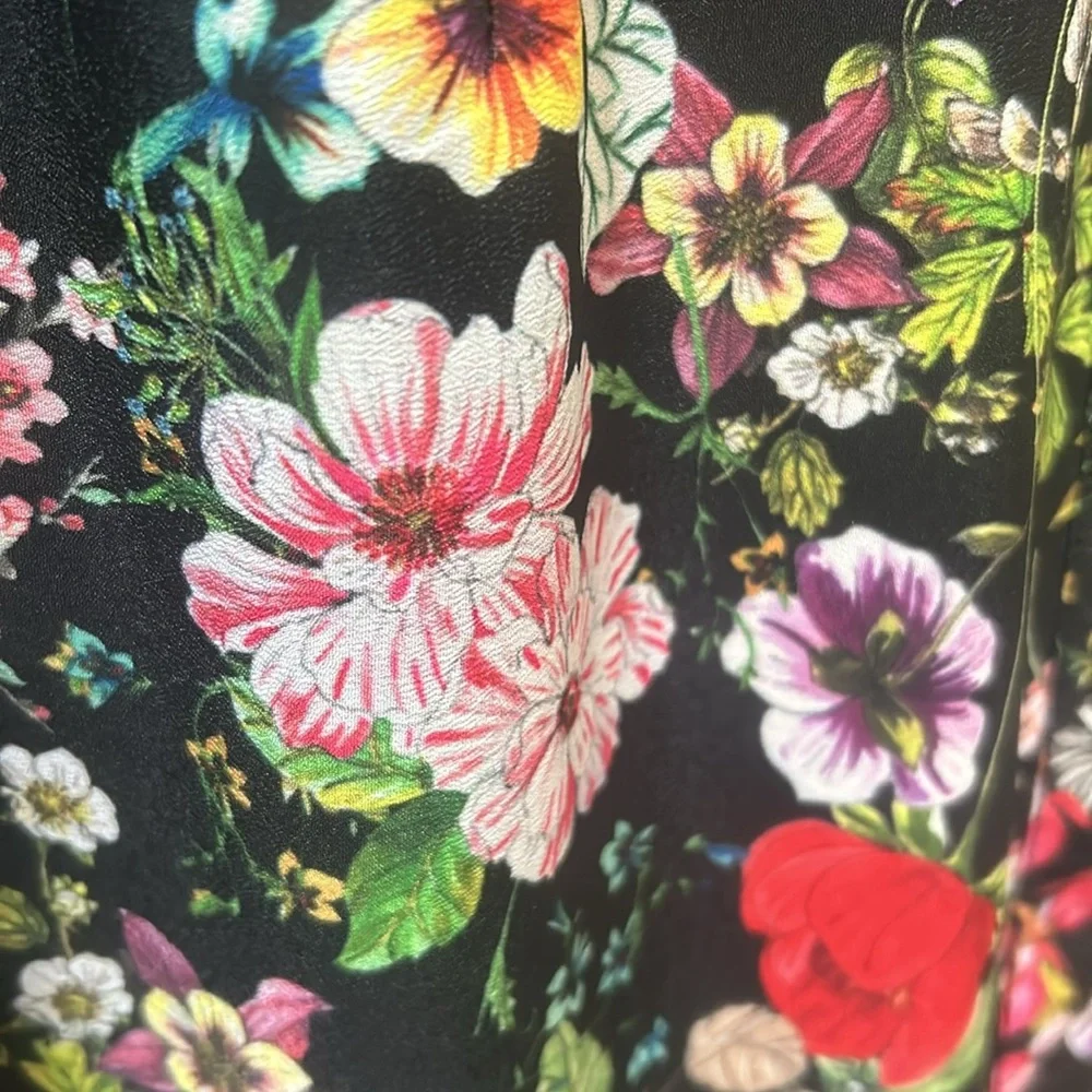 ADRIANNA PALLEL  DRESS WOMEN SIZE 9 BLACK FLORAL PEPLUM HEM - Picture 8 of 14